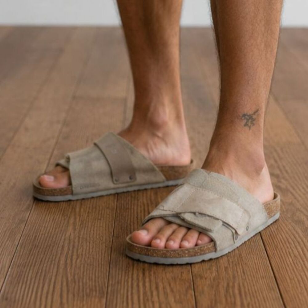 Birkenstock Kyoto Taupe Gray Suede Nubuck Leather Sandals Shoes Mens Size 43